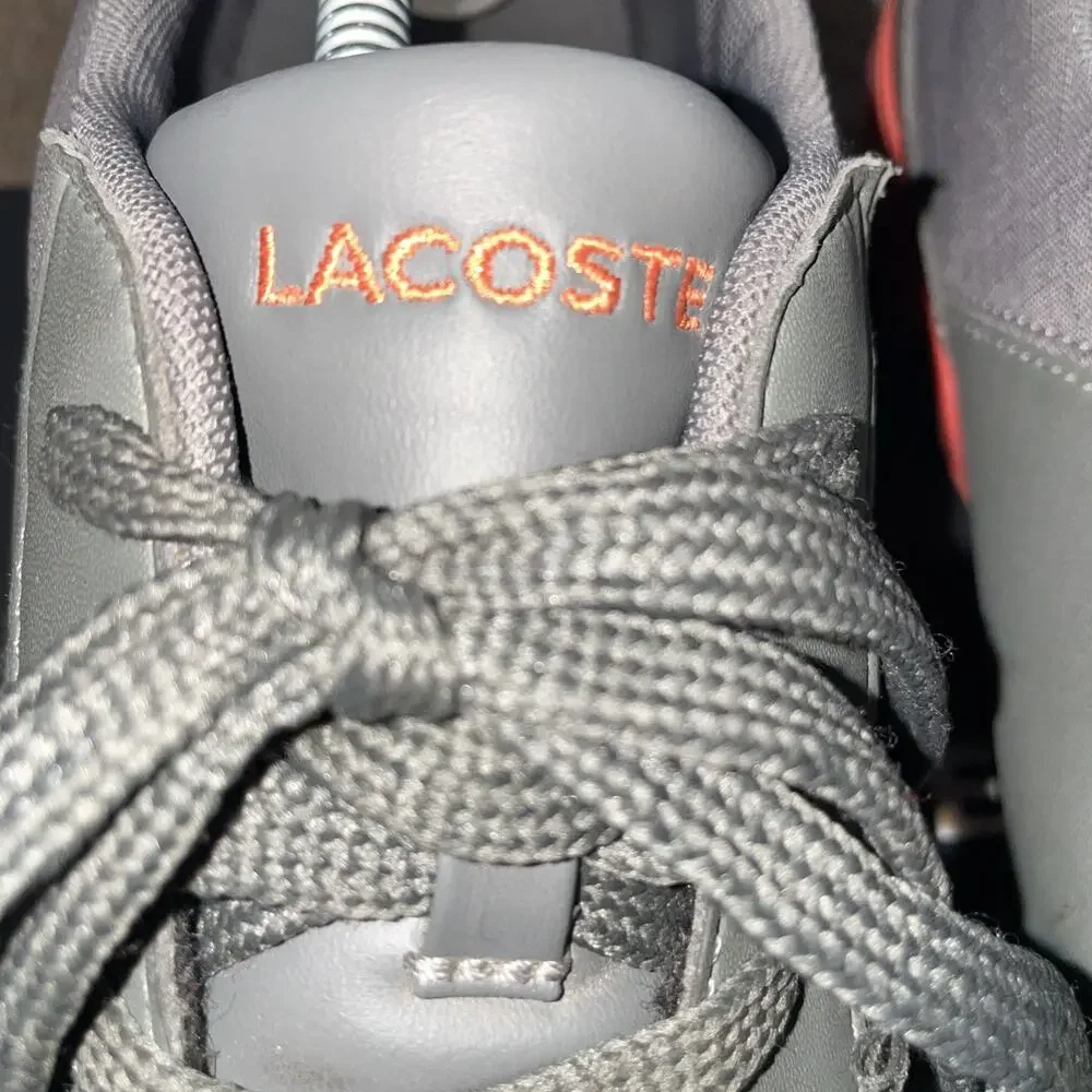Lacoste Sneaker Men's Sz 13 Green Canvas And Leather Orange Sole